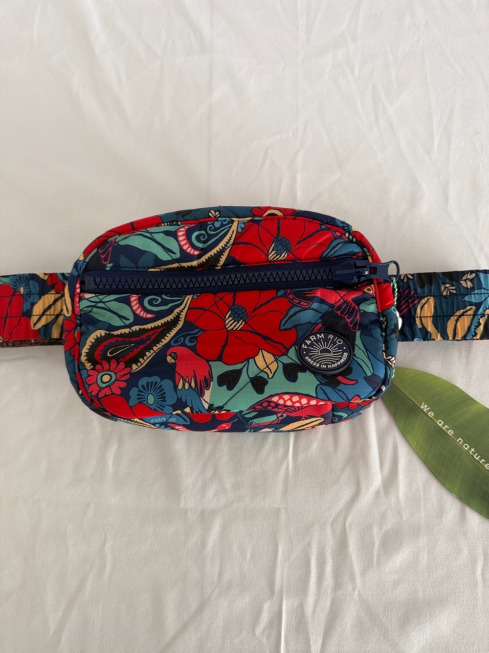 NWT- Farm Rio Floral Waist Bag -Vintage Forest Blue